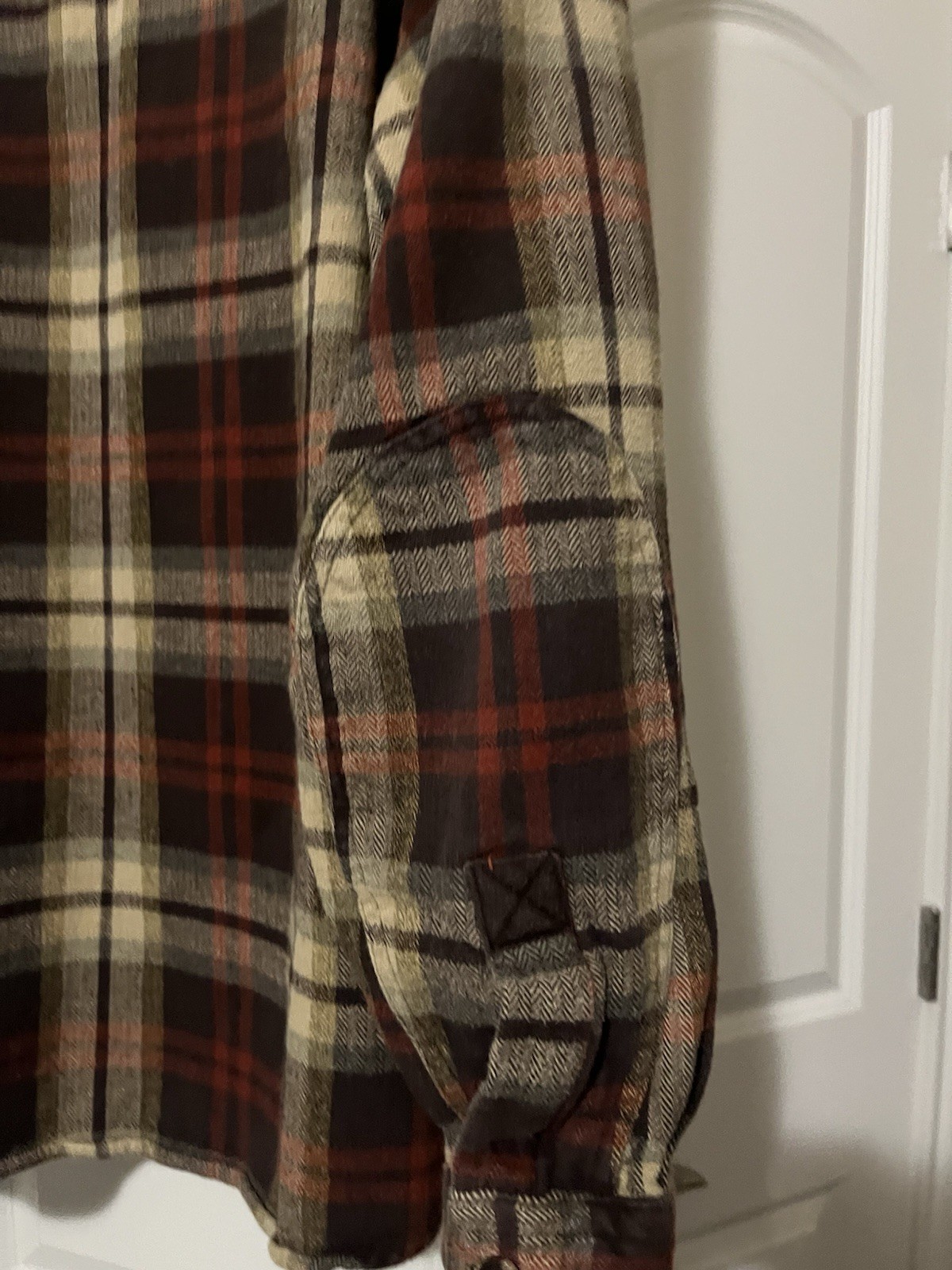 Woolrich 6111 Heavy Brown Cotton Flannel Shirt Jacket Men’s Large Elbow Pads