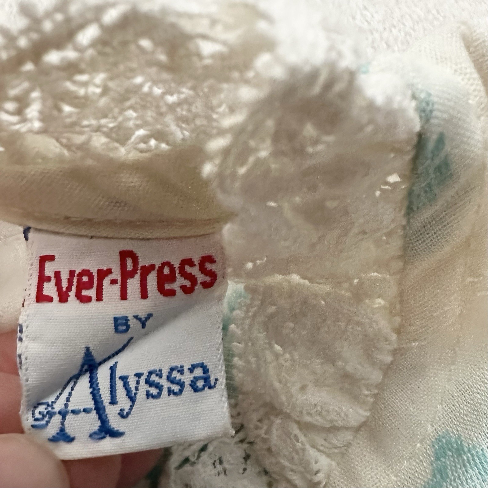 Vintage Ever-Press Alyssa 70s Sleeveless Ivory& Blue Clover Shift Dress Girls XL