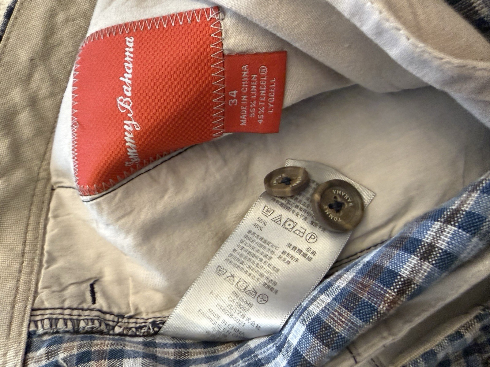 Tommy Bahama Long Weekend Plaid Chino Shorts Blue/Beige Linen Lyocell 10in