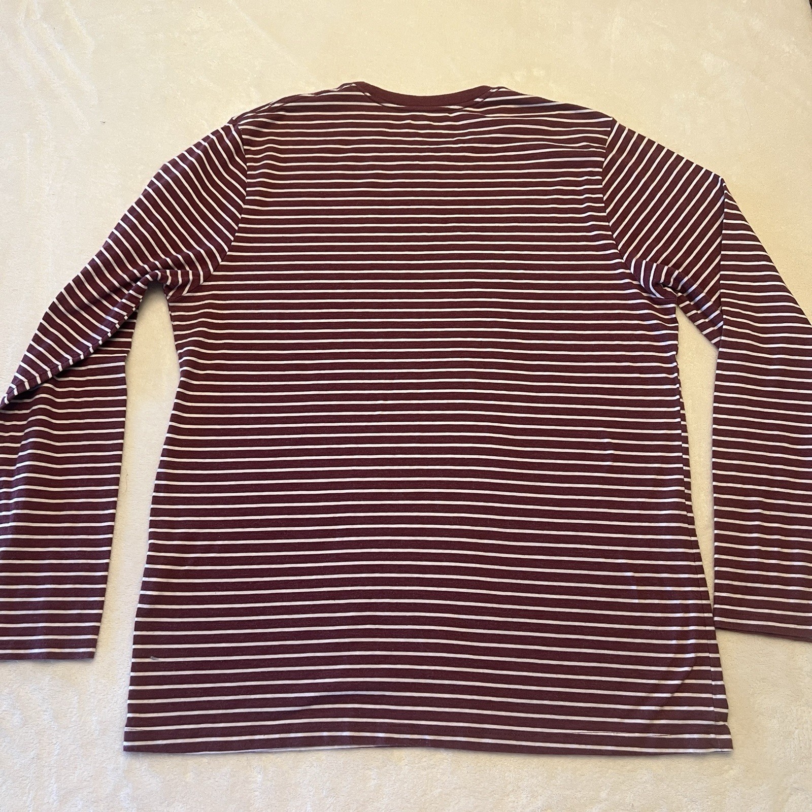 Old Navy Long Sleeve Maroon and white Striped Shirt cotton mens vintage inspired