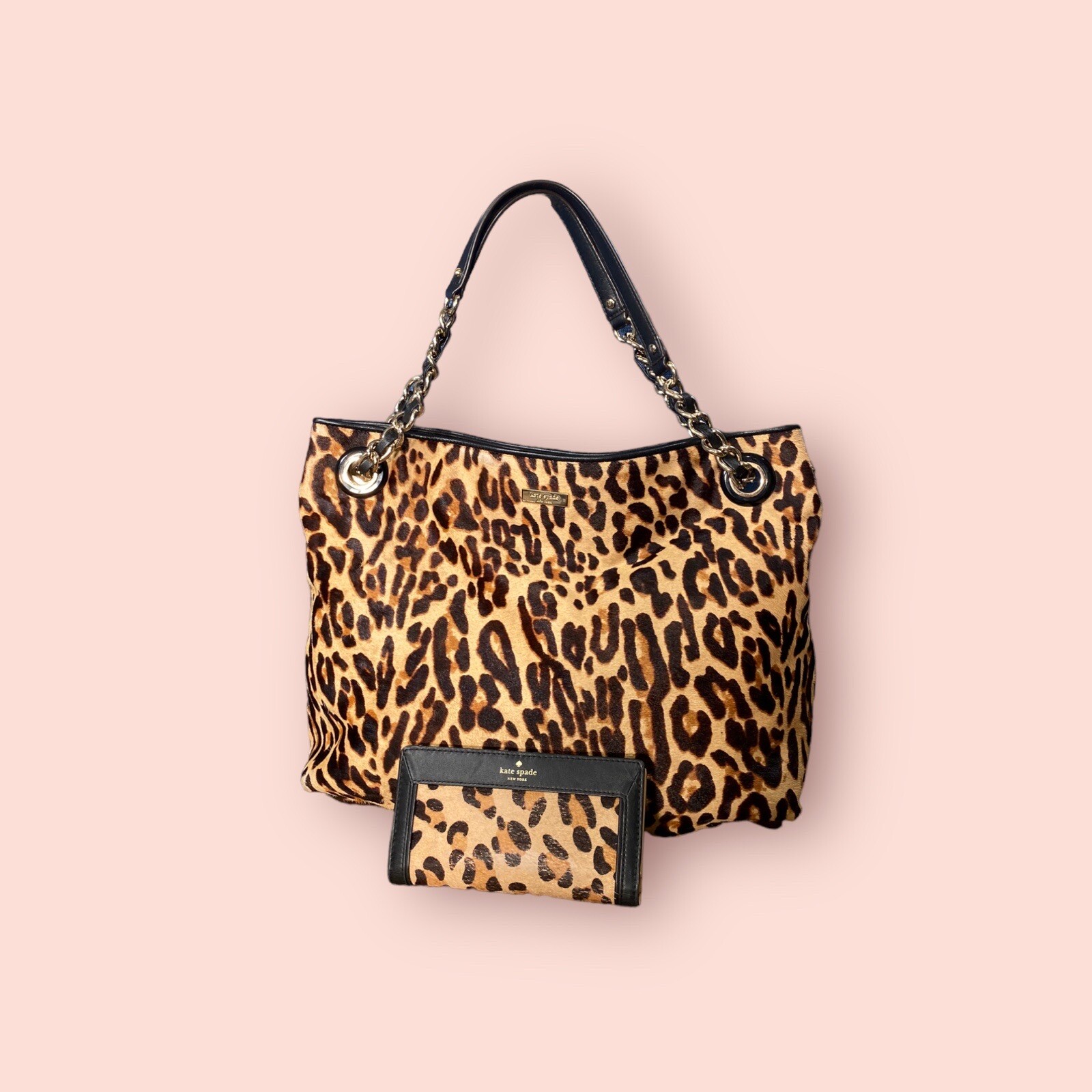 KATE SPADE Streetcar Darya Leopard Calf Hair Fur Handbag With Wallet $1295 Rare
