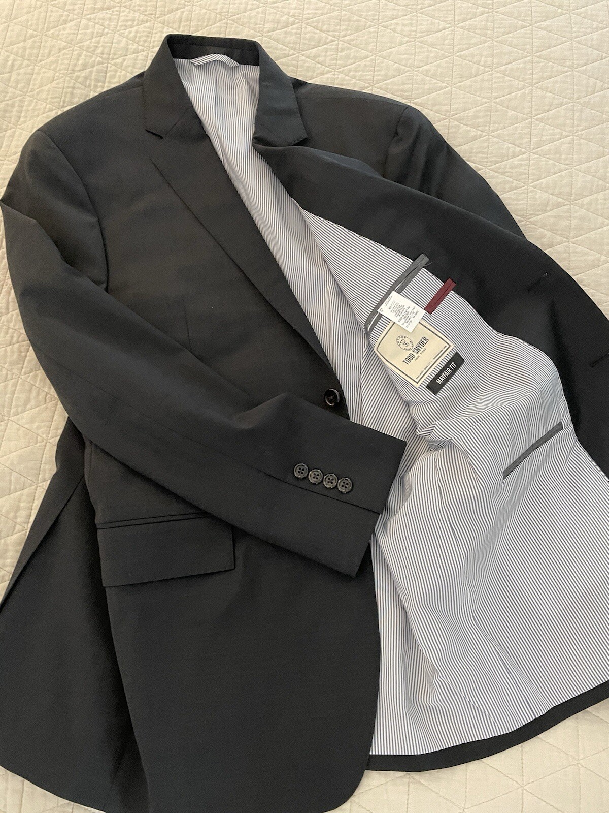 TODD SNYDER Mayfair Fit Stretch Wool Suit Jacket in Charcoal Gray Size 44 R NWT