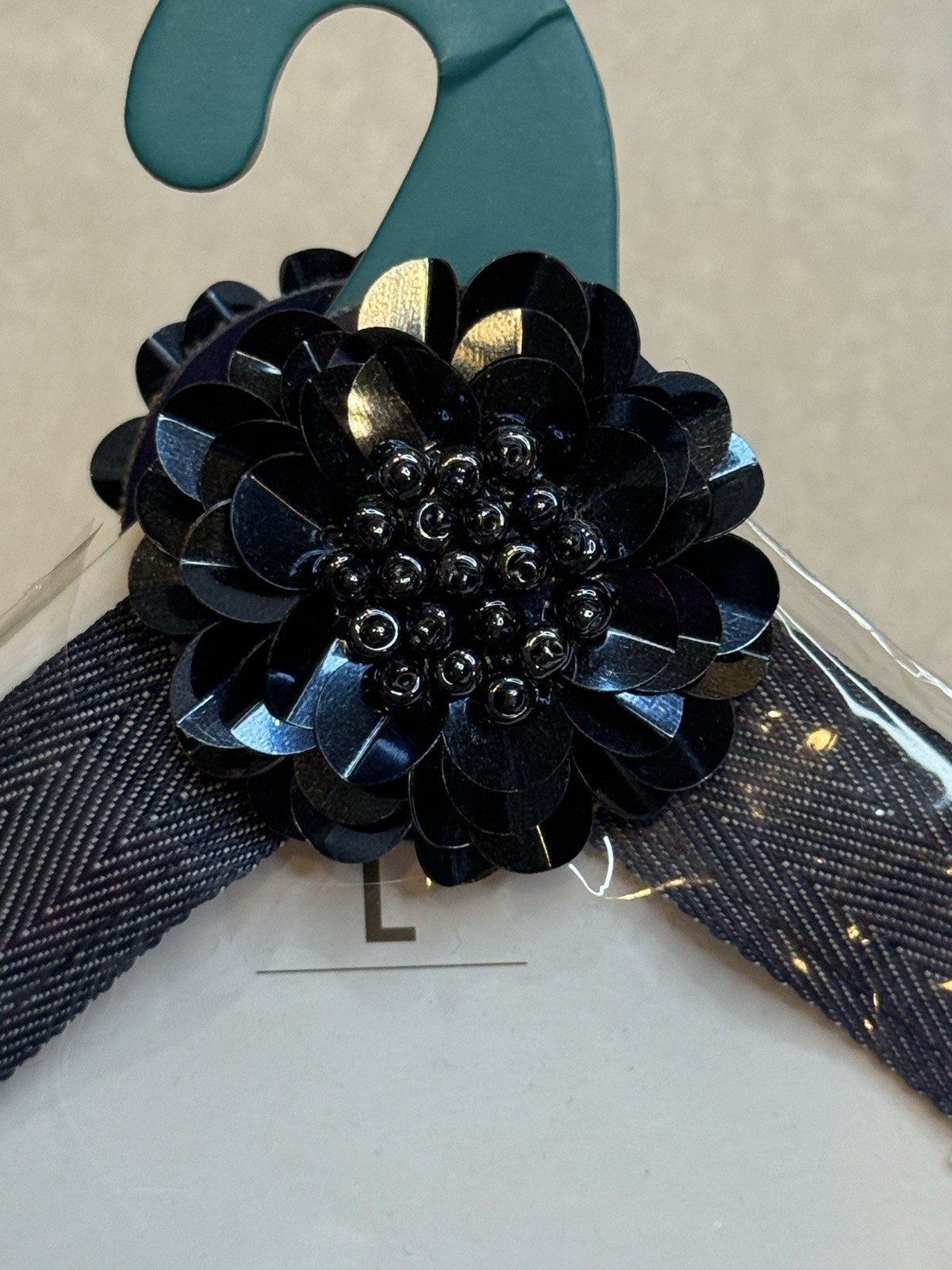 Lindsay Phillips SwitchFlops Strap Navy Herringbone Denim Fabric Bead Floral Lg