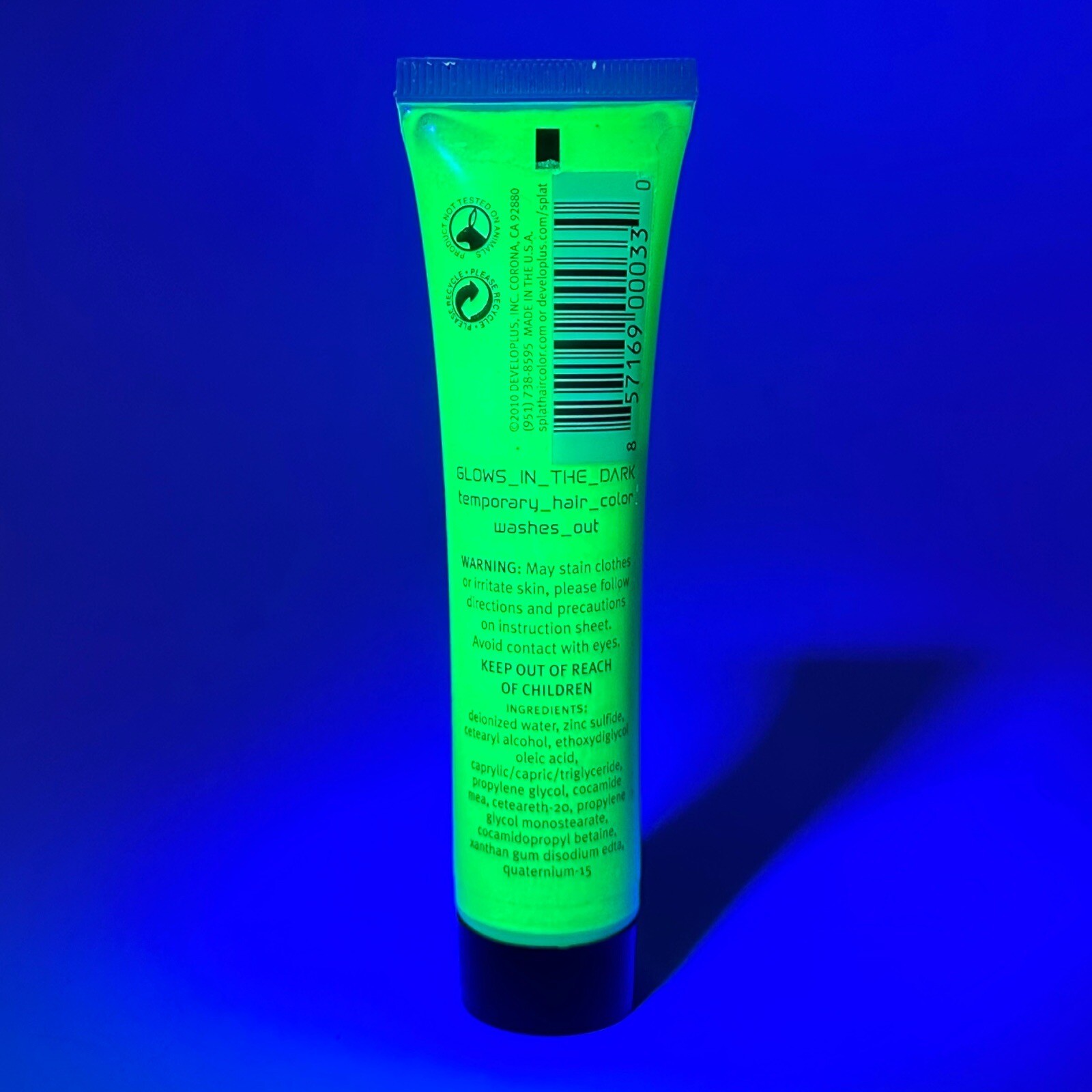Splat Glow In The Dark Galactic Green Use On Hair & Body Temporary Wash Out