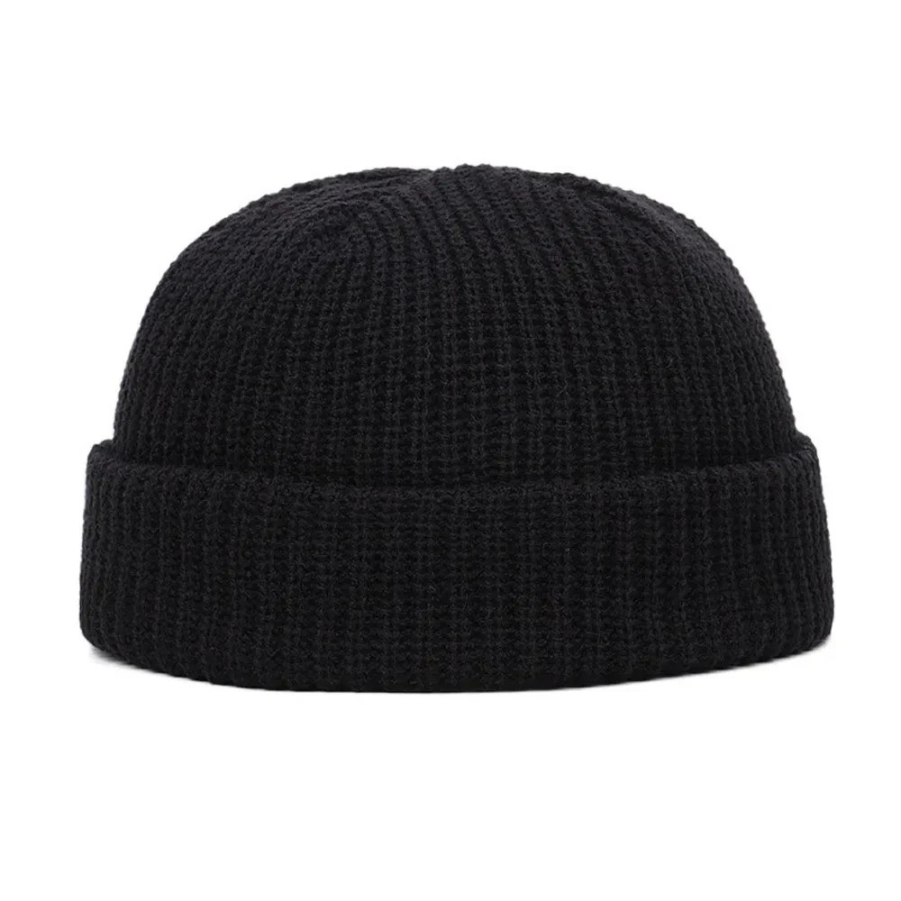 Mini Short Fisherman Beanie Hat Ribbed Docker Winter Warm Knitted Skull Cap cuff