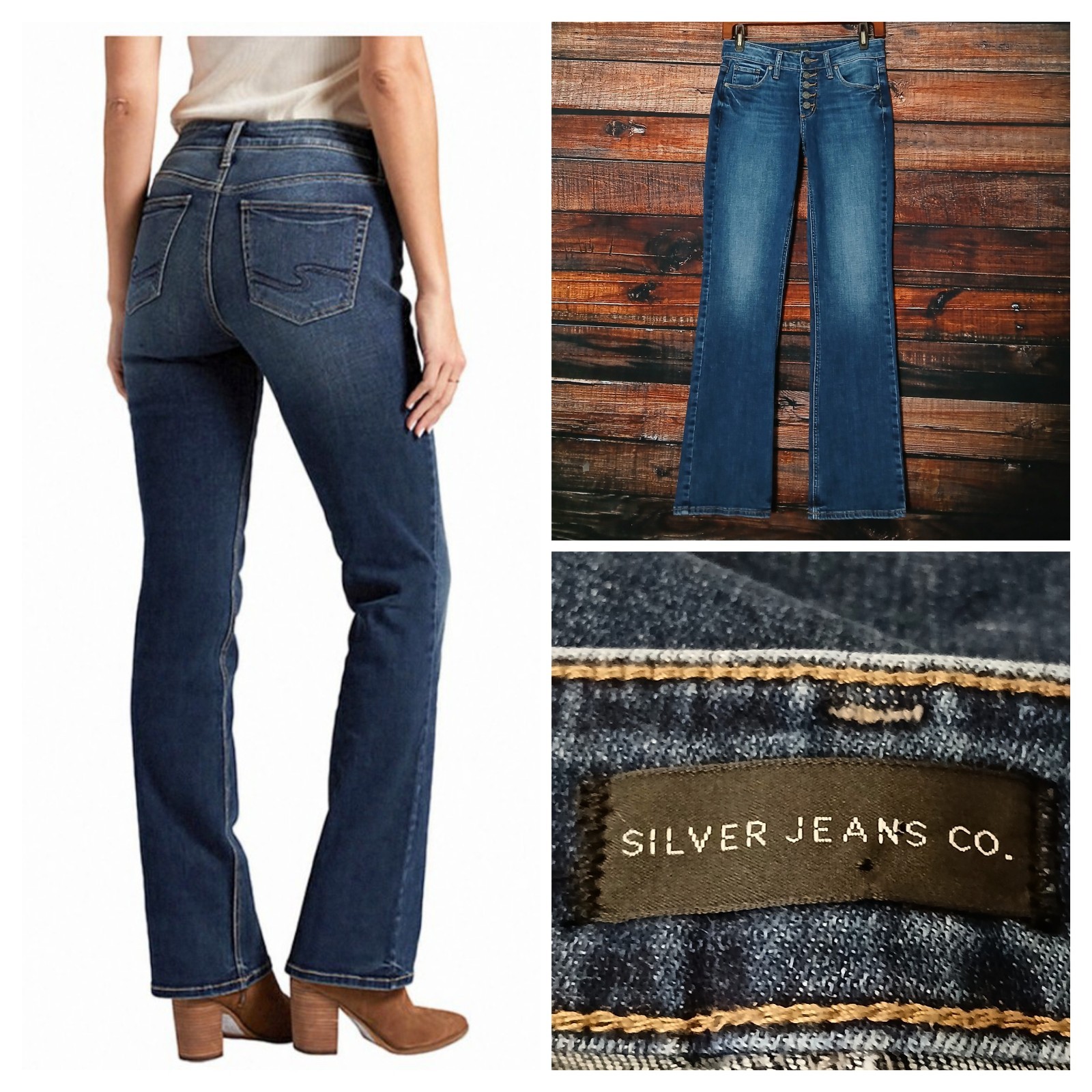 Silver Jeans 27 Suki Slim Boot Cut Button Fly Dark Wash Blue Denim Stretch
