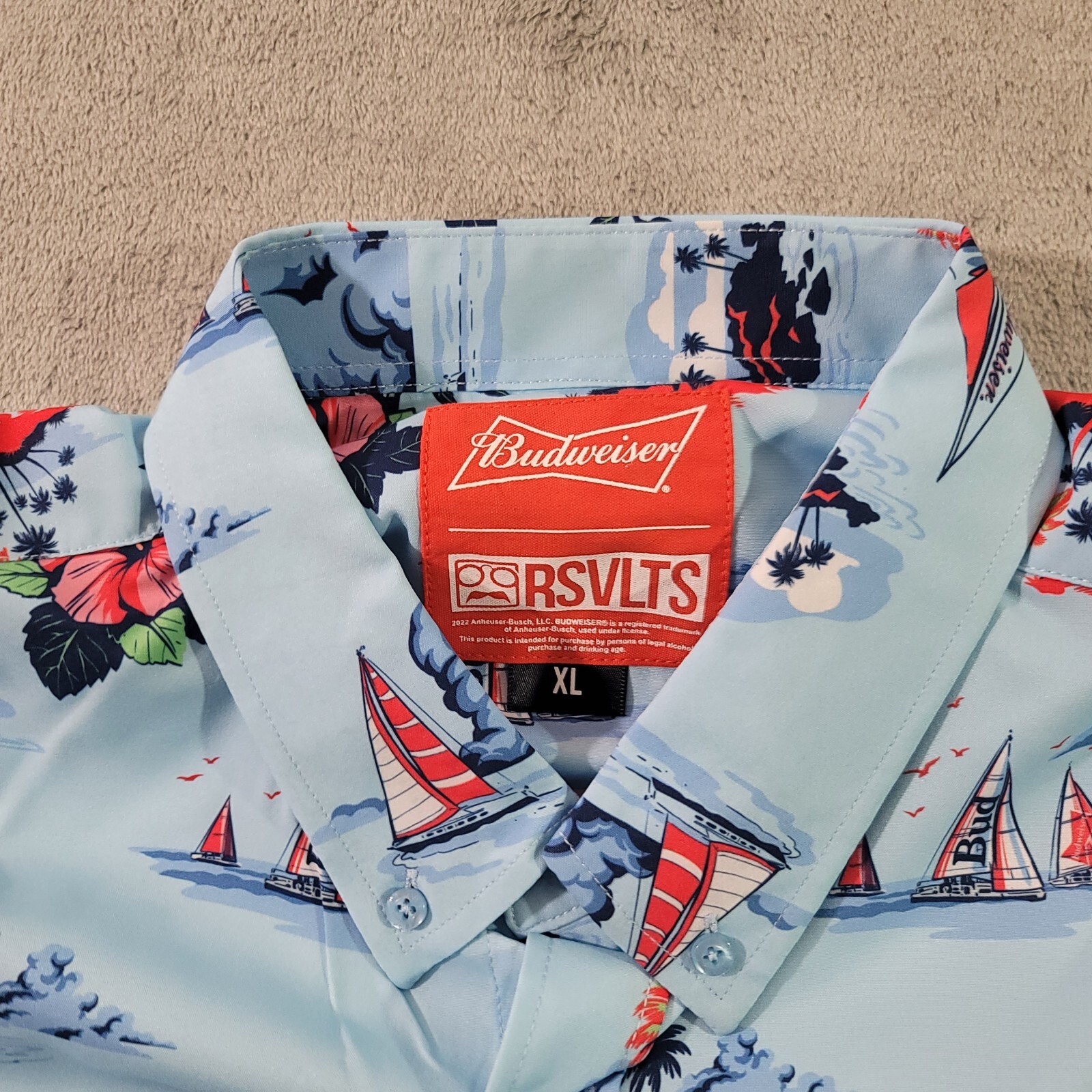 RSVLTS Mens Budweiser Regatta Have A Bud Size XL Short Sleeve Button Shirt