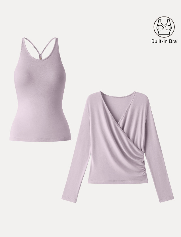 OGL Summer Two Piece Cami Surplice Ruched Top Set Women New