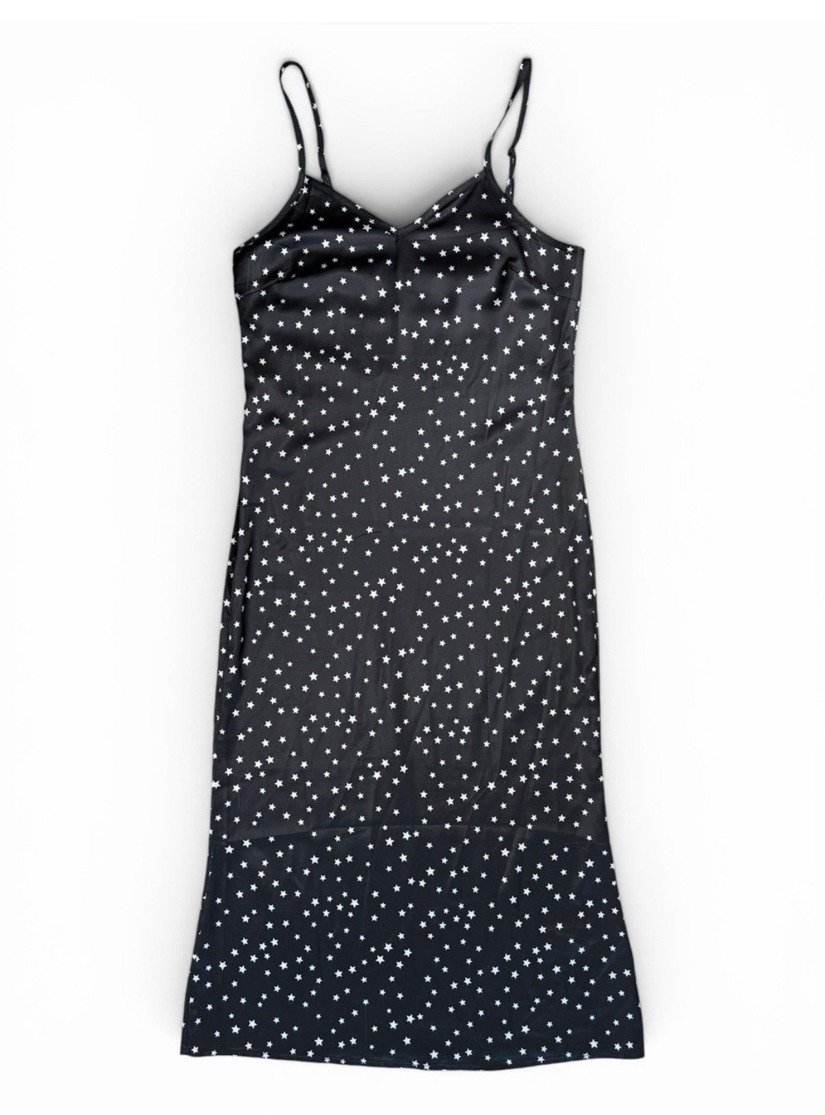 Lioness Black/White Star Print Satin Slip Midi Dress Size Small