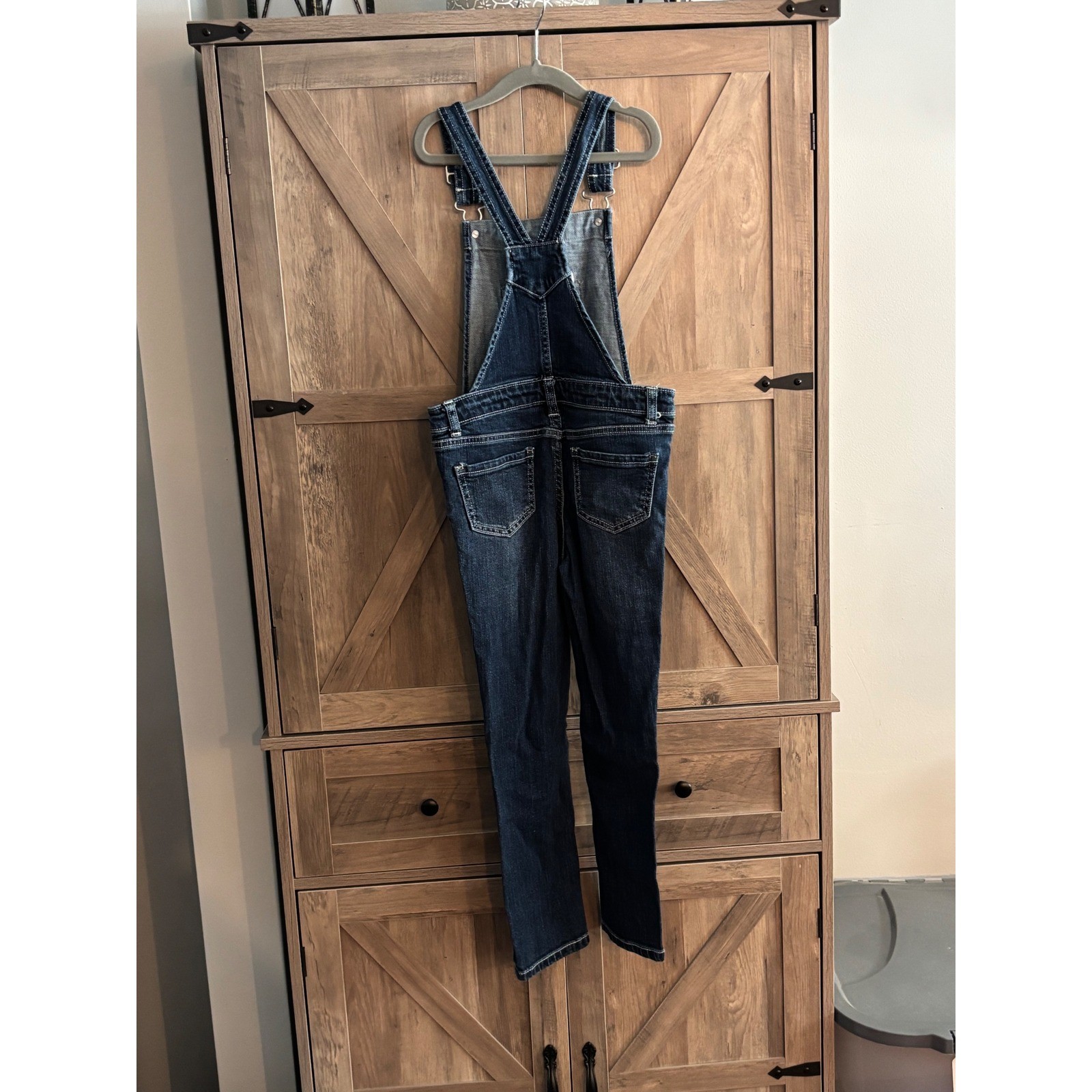 Cat & Jack Girls Unicorn Denim Overalls Dark Wash Blue Jeans Size S 6/6X