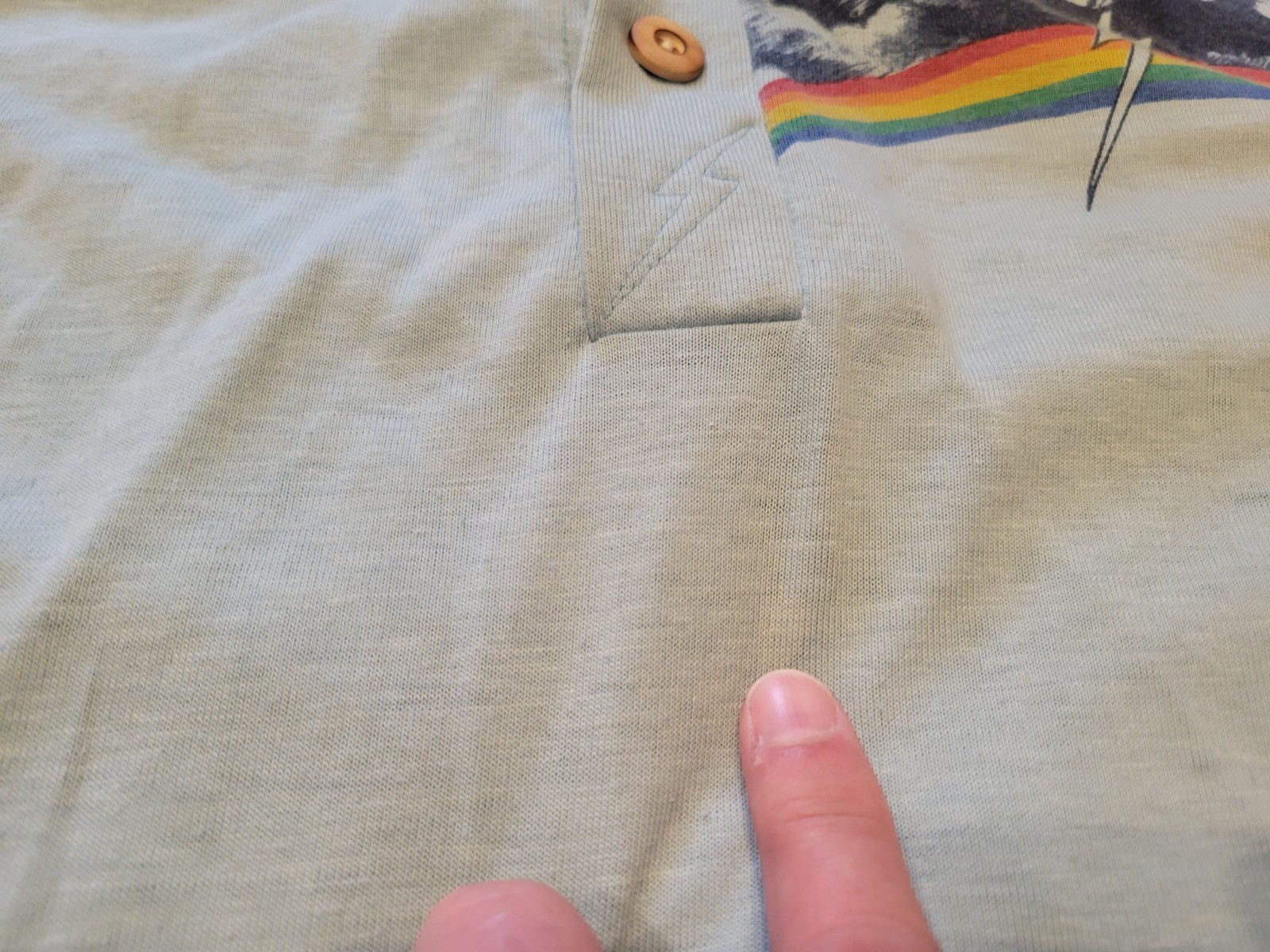 VTG 70s Lightning Bolt Polo Shirt Surfer Waves Wood Button Blue Surf Sz Xs*