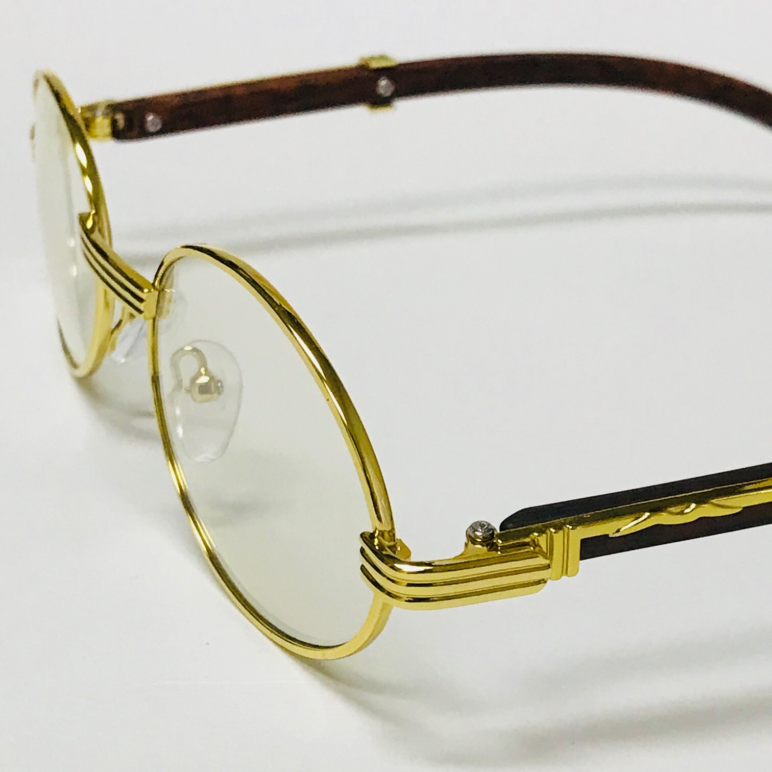Mens Hip Hop 18k Gold Frame Oval Shape Clear Lens Wood Grain Retro Eye Glasses