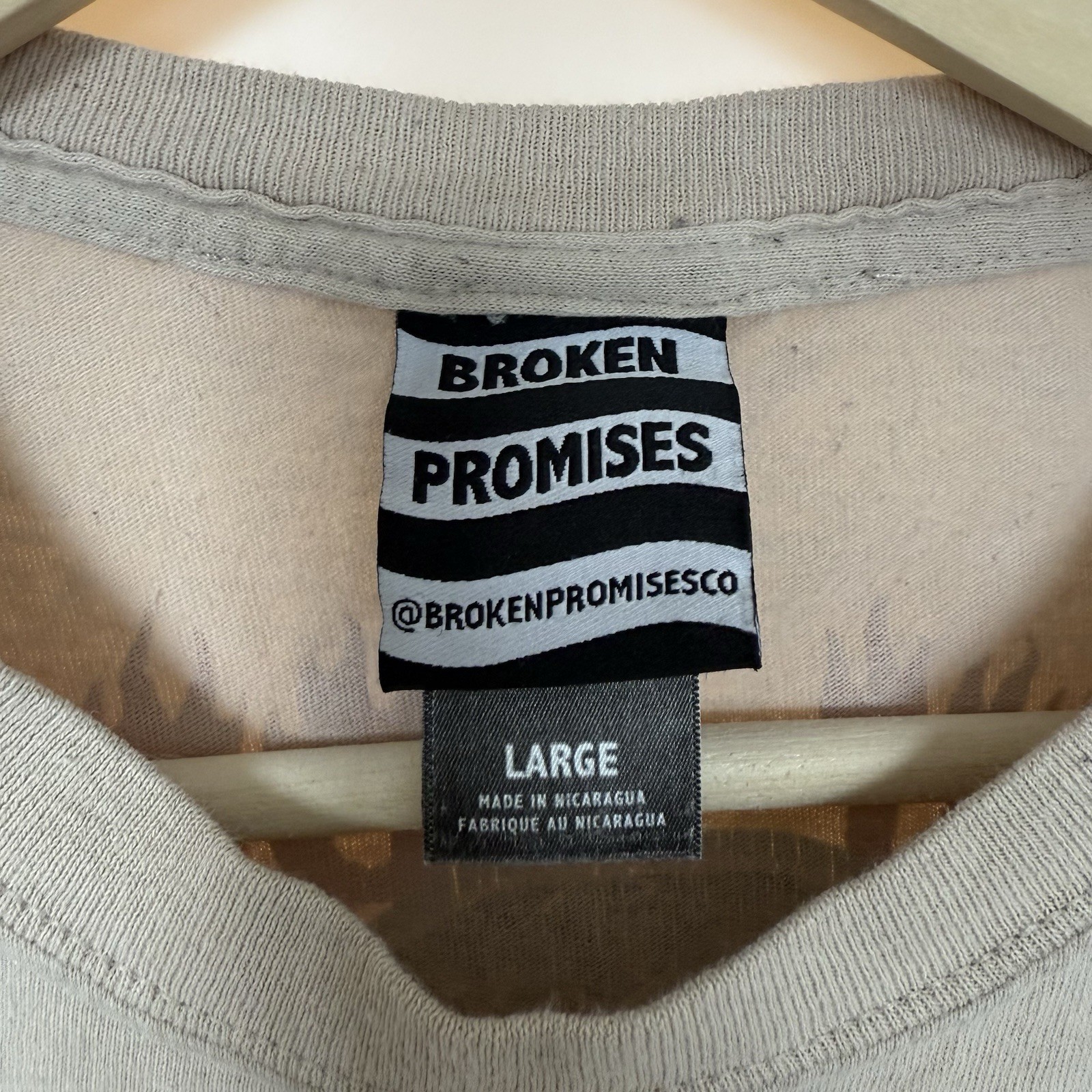 Broken Promises WORST IN ME TEE SAND size large 100% cotton Never Forgive forget