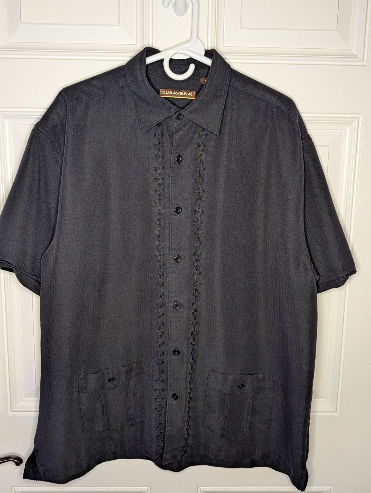 Cubavera Short Sleeve Black Embroidered Button Up Guayabera Shirt Men’s Size XL