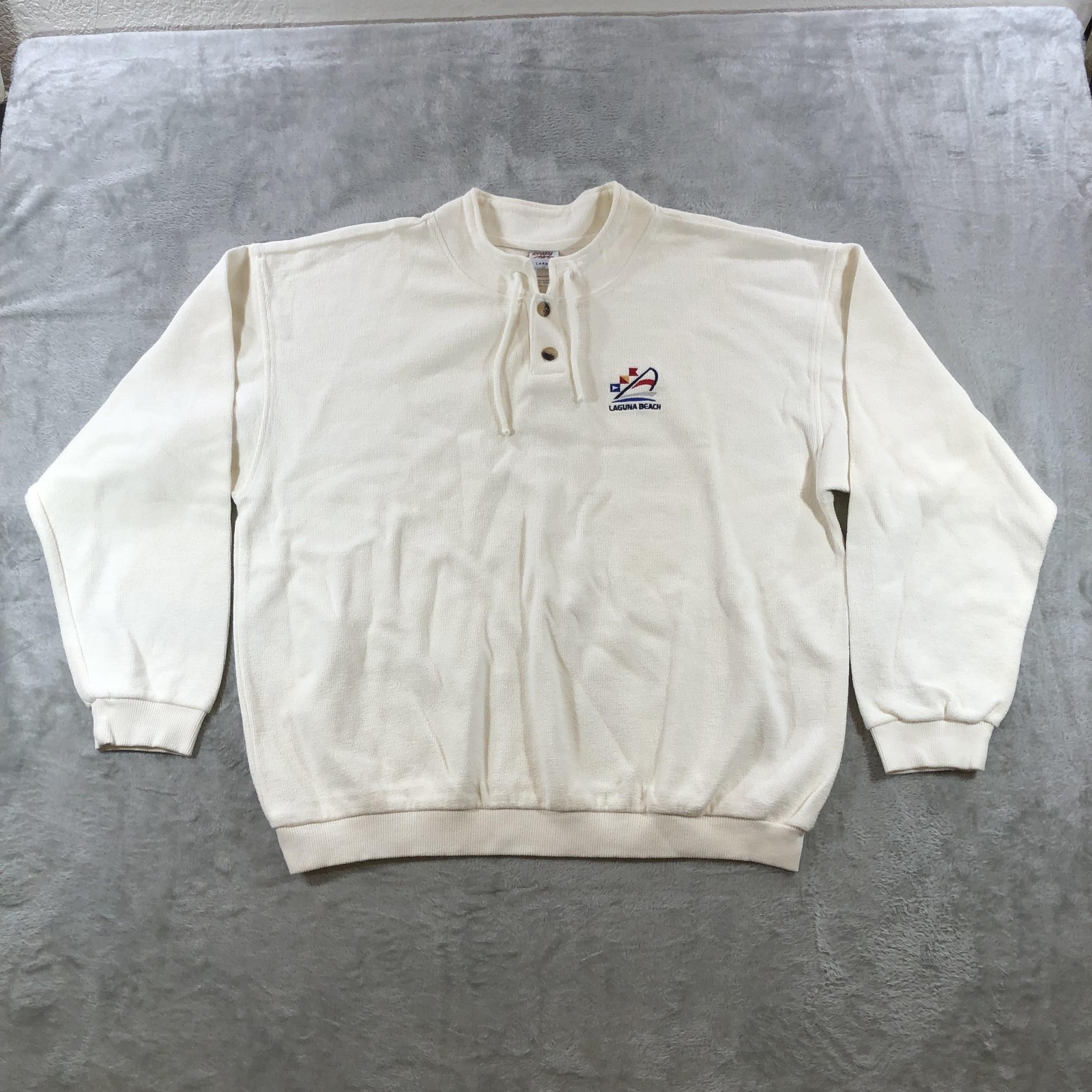 Vintage Crazy Shirts Sweater Mens Large White Laguna Beach Yacht Henley Knit
