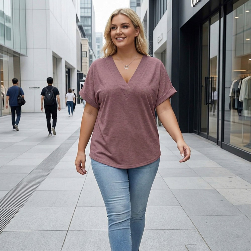 Women’s Plus Size Summer Tops Casual V Neck T Shirts Trendy Short Sleeve Tees