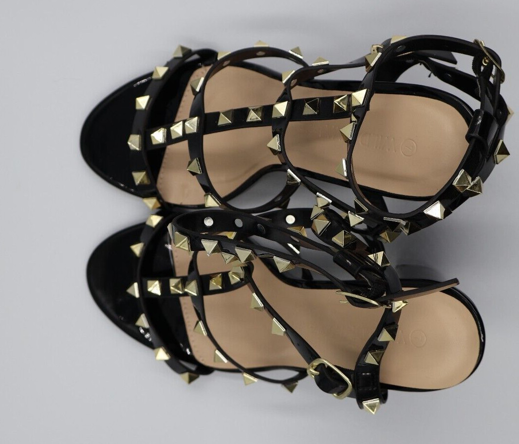 Block High Heel Studded Ankle Strap Buckle PU-Leather Open-Toe Formal Fashion