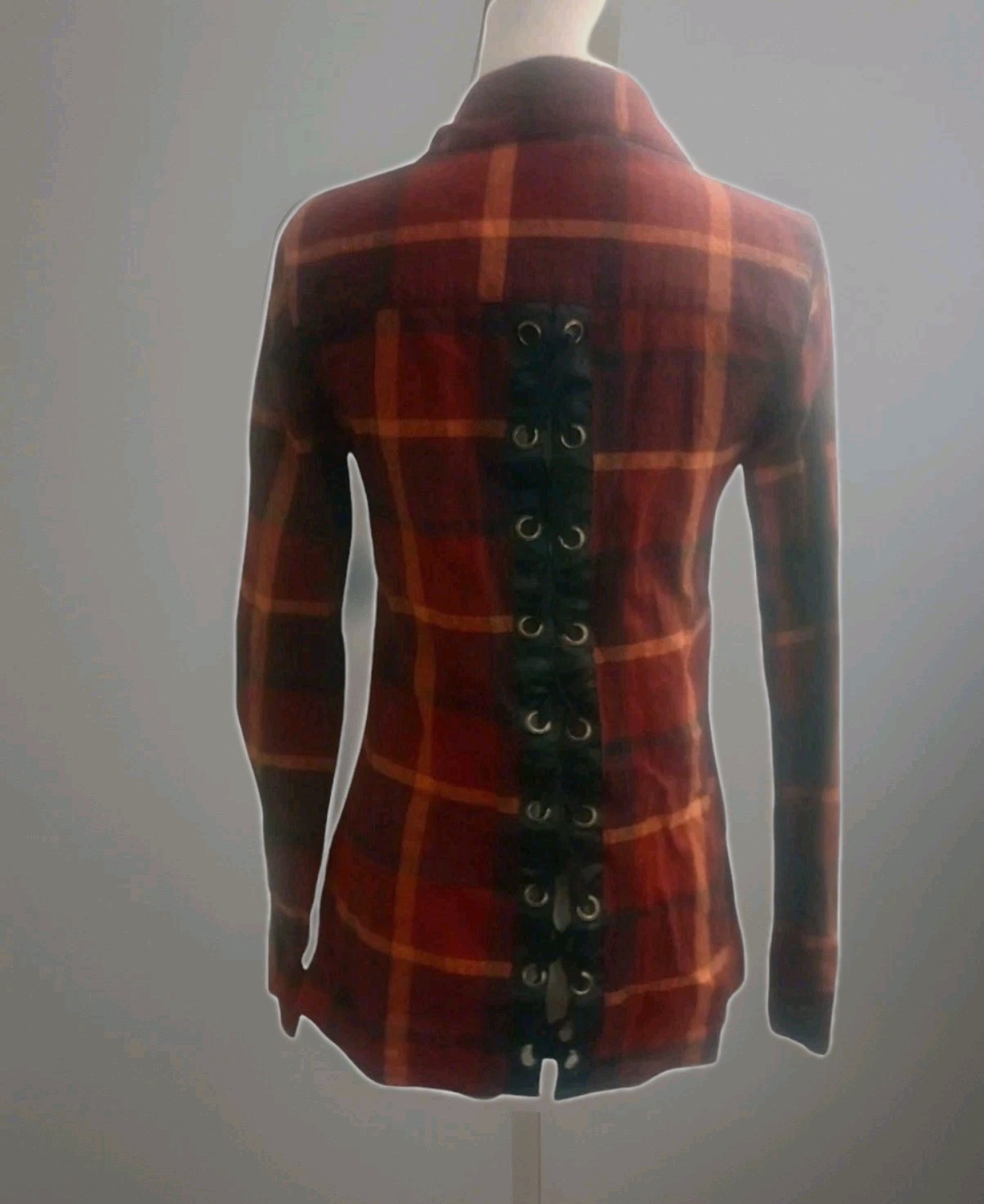 Gilded Intent Size M Plaid Lace Up Snap Button Shirt 100% Cotton Witchy Gothic