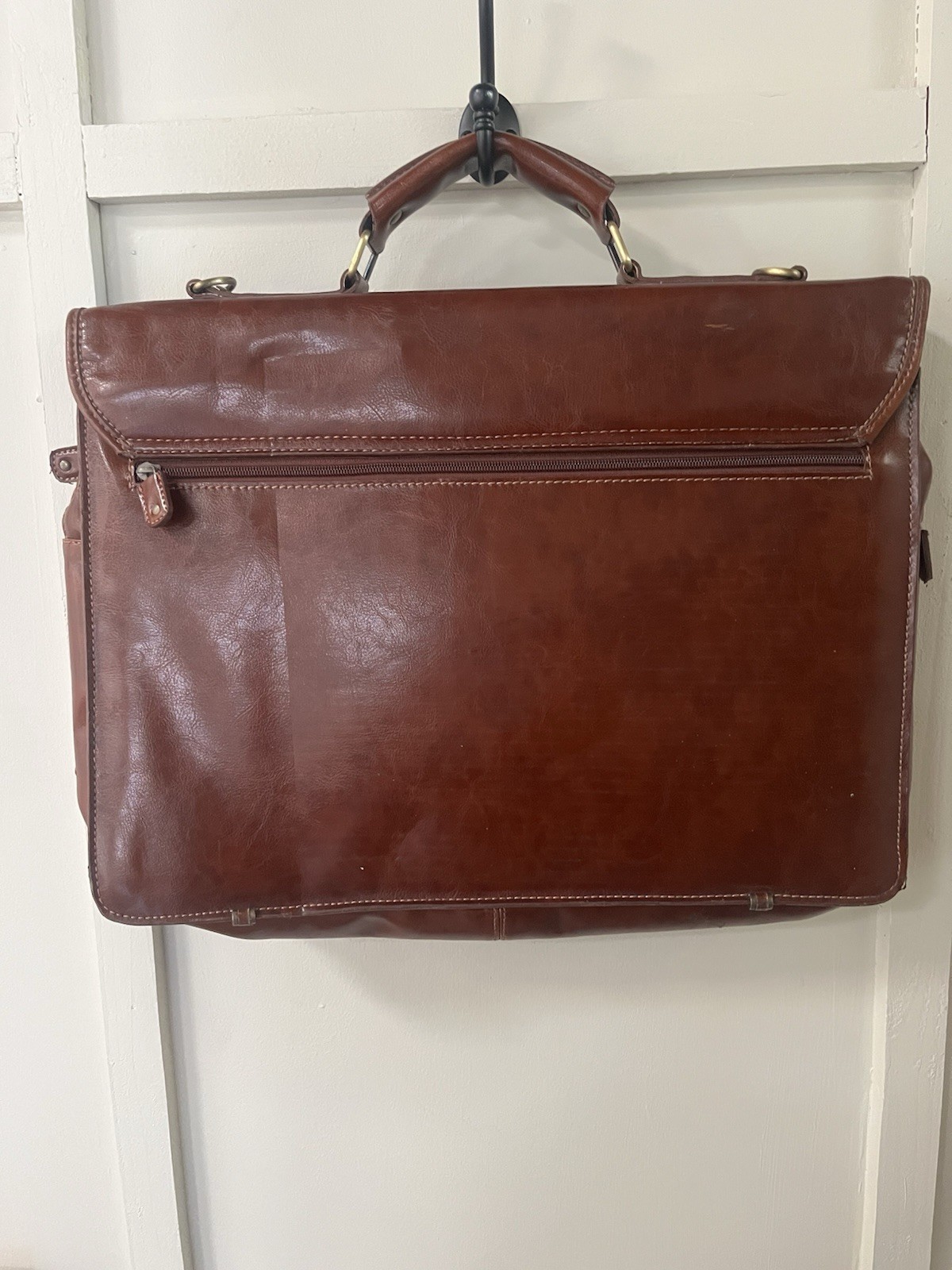 Vintage Rina Rich Brown Briefcase/Document Bag Men’s Push Lock Top Handle Zip