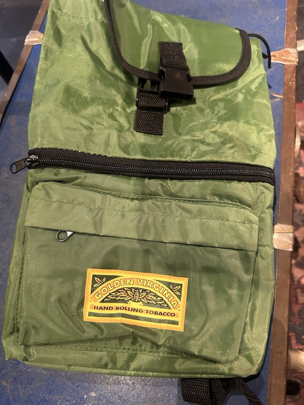 VTG Golden Virginia Green & Black Backpack Buckle Flap, Zipper Pockets Travel