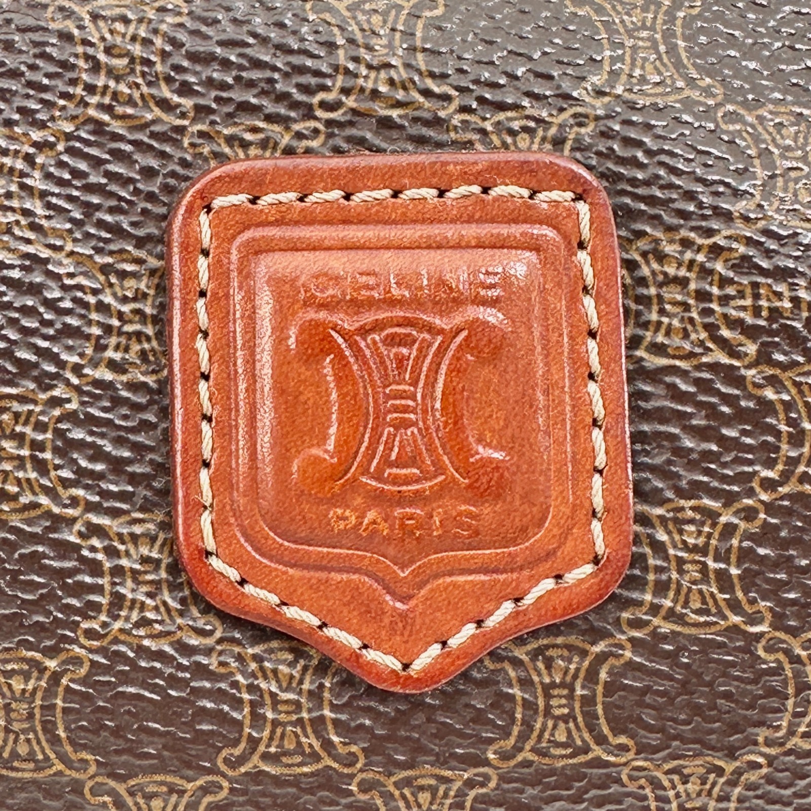 CELINE Vintage Macadam Vanity Clutch Bag Purse Cosmetic Pouch Brown