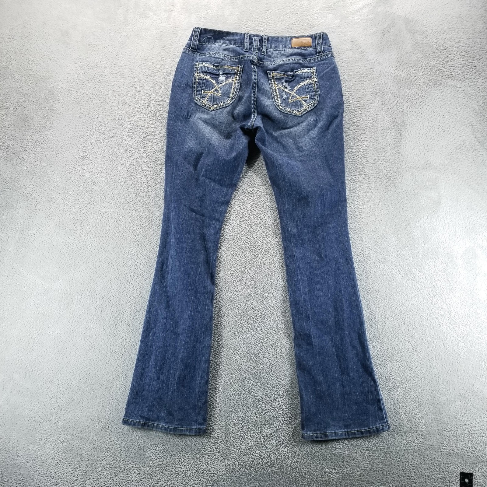 Amethyst Jeans Womens 7 Blue Bootcut Low Rise Distressed Embroidered Stretch Y2K