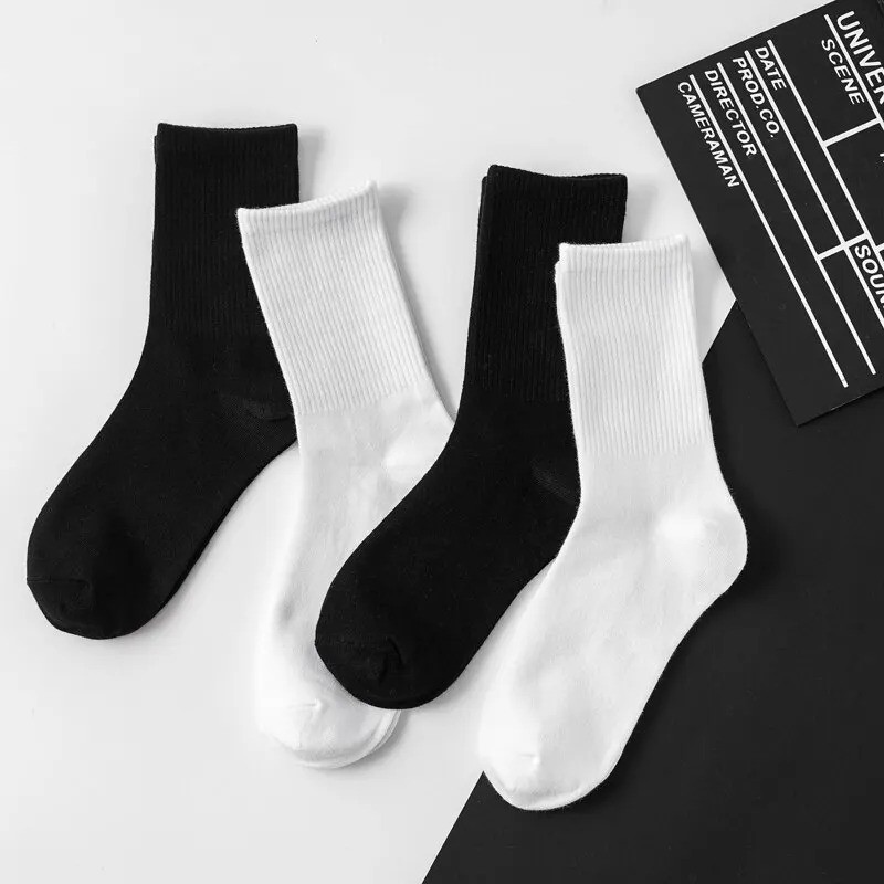 6/12 Pairs Men Crew Socks White Black Breathable Casual Harajuku Streetwear