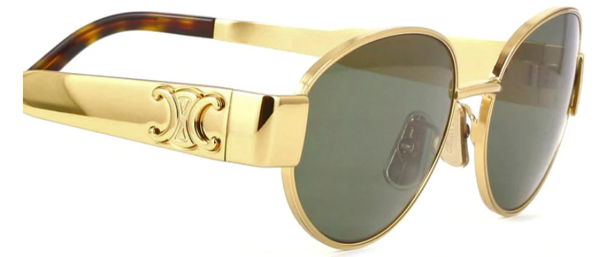 Celine Metal Triomphe CL40235U 30N Endura Gold/Green Oval Women’s Sunglasses