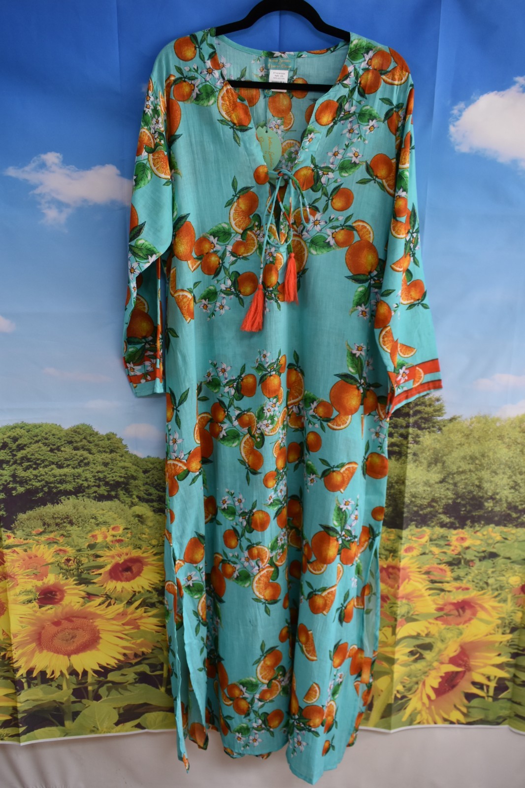 ANTICA SARTORIA 2026 AQUA ORANGES & BLOSSOMS TIE FRONT S/M MUMU/KAFTAN/DRESS NWT