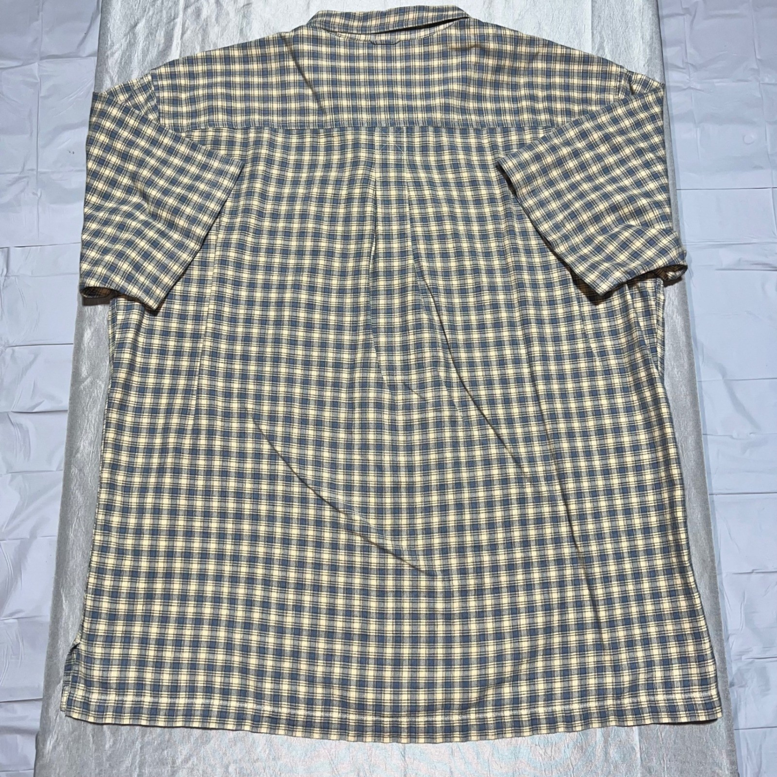 Timberland Mens XL Short Sleeve Button Down Shirt Blue Plaid Cotton Casual Logo