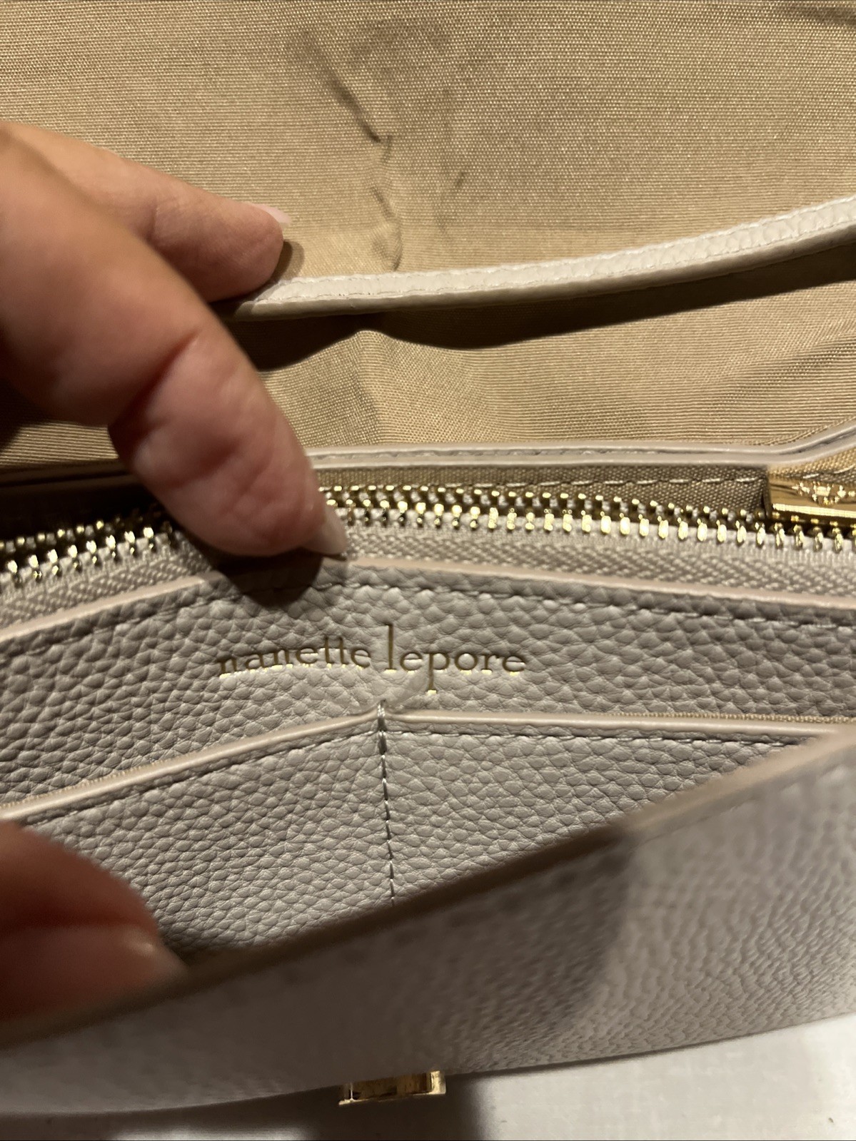 Nanette Lepore Beige Crossbody Purse With Wallet And Wristlet Strap