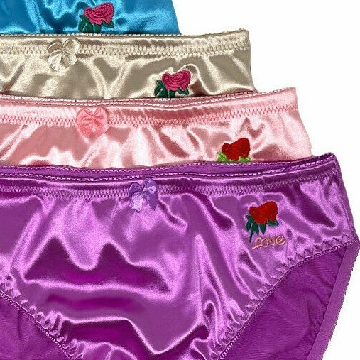 LOT 6 Women Plain Bikini Rose Love SATIN Panty Underwear S/M/L/XL/2X/3X/4X 3123