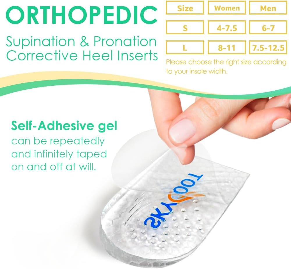 Skyfoot 2 Pairs Heel Wedges for over Supination & over Pronation, Re-Usable Adhe