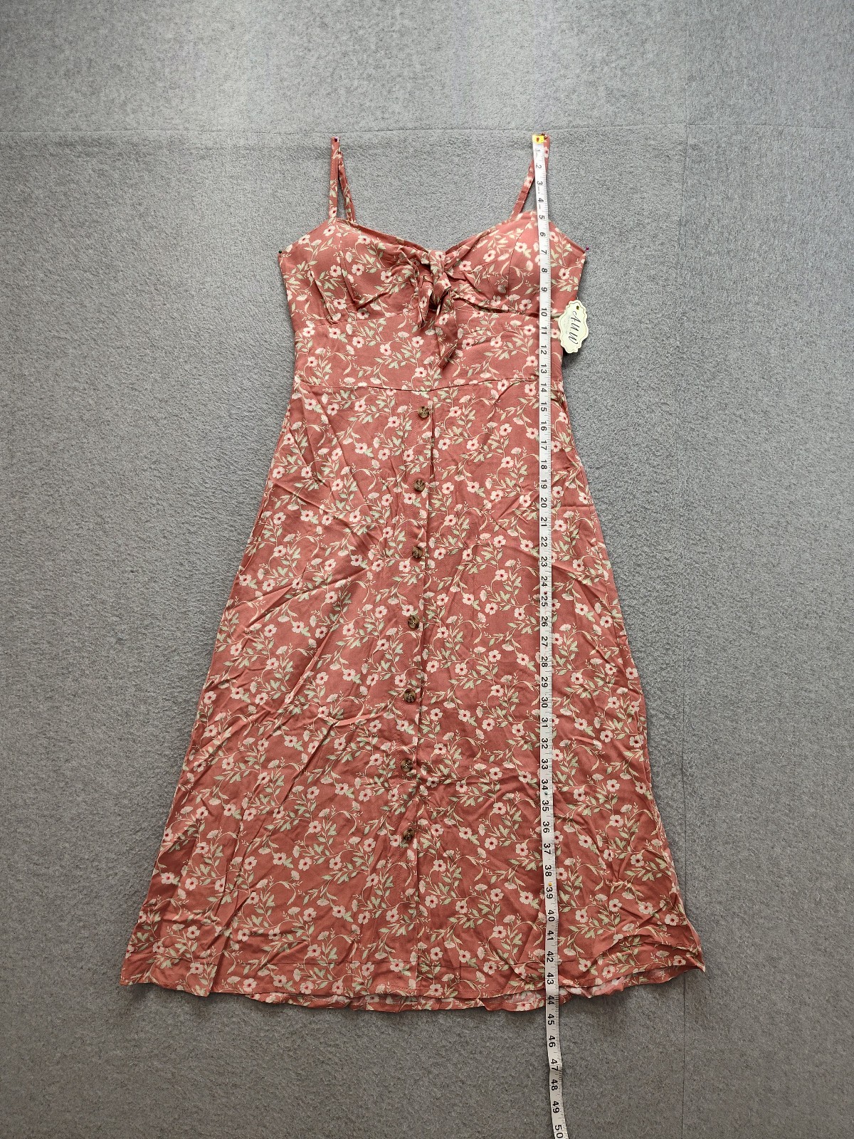 A U W Women Midi Dress L Coral Floral V Neck Adjustable Strap Button Up Summer