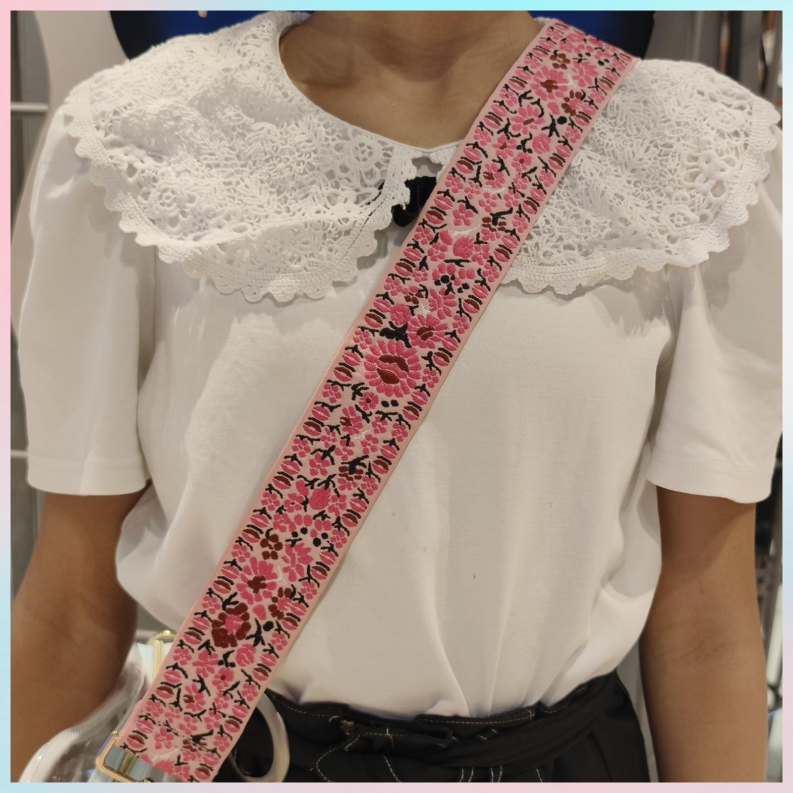 Flower Purse Strap Replacement Embroidery Crossbody Wide Shoulder Strap Adjus…