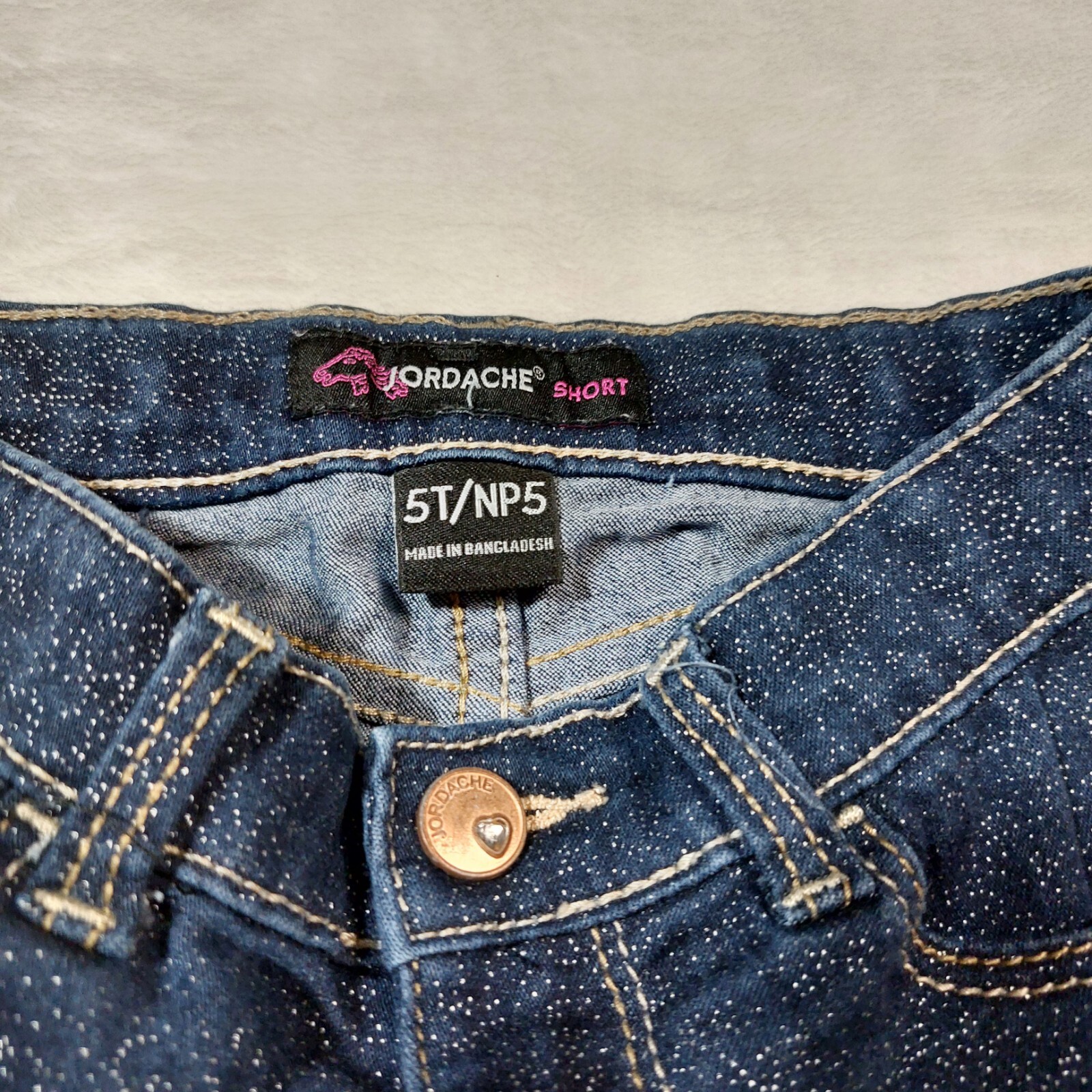 JORDACHE GIRLS BLUE JEAN GLITTER SPARKLE CUFFED DENIM SHORTS ADJUSTABLE WAIST 5T