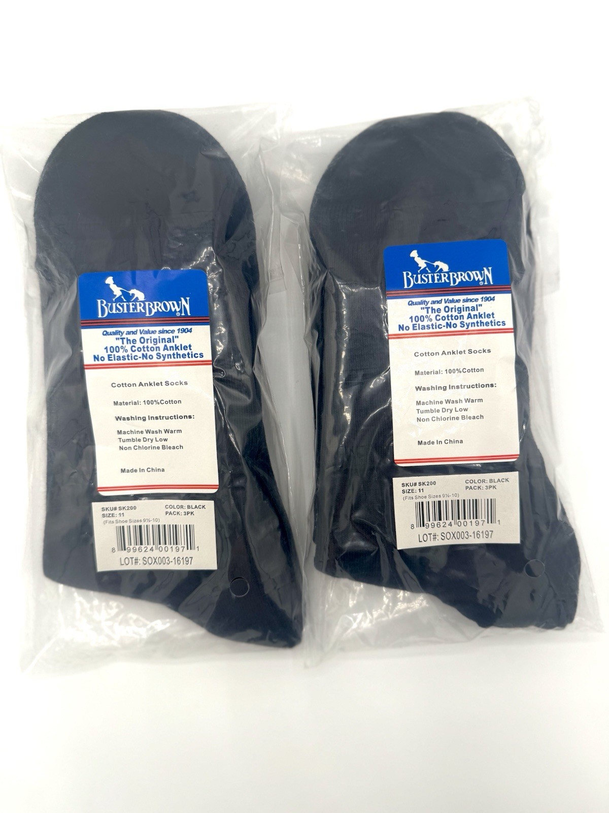 Buster Brown 100% Cotton Anklet Socks 6 Pairs Black White No Elastic Sz Opt