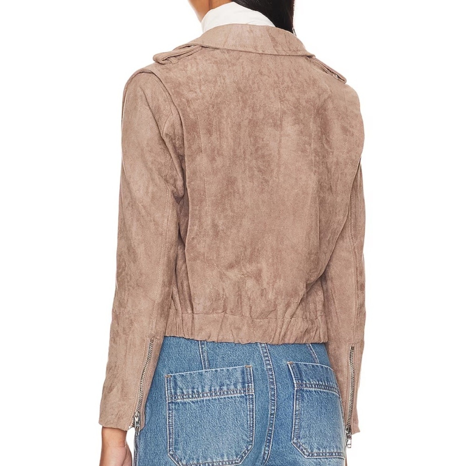 BLANKNYC Suede Moto Jacket Taupe Leather Biker Zip Belted Size Medium