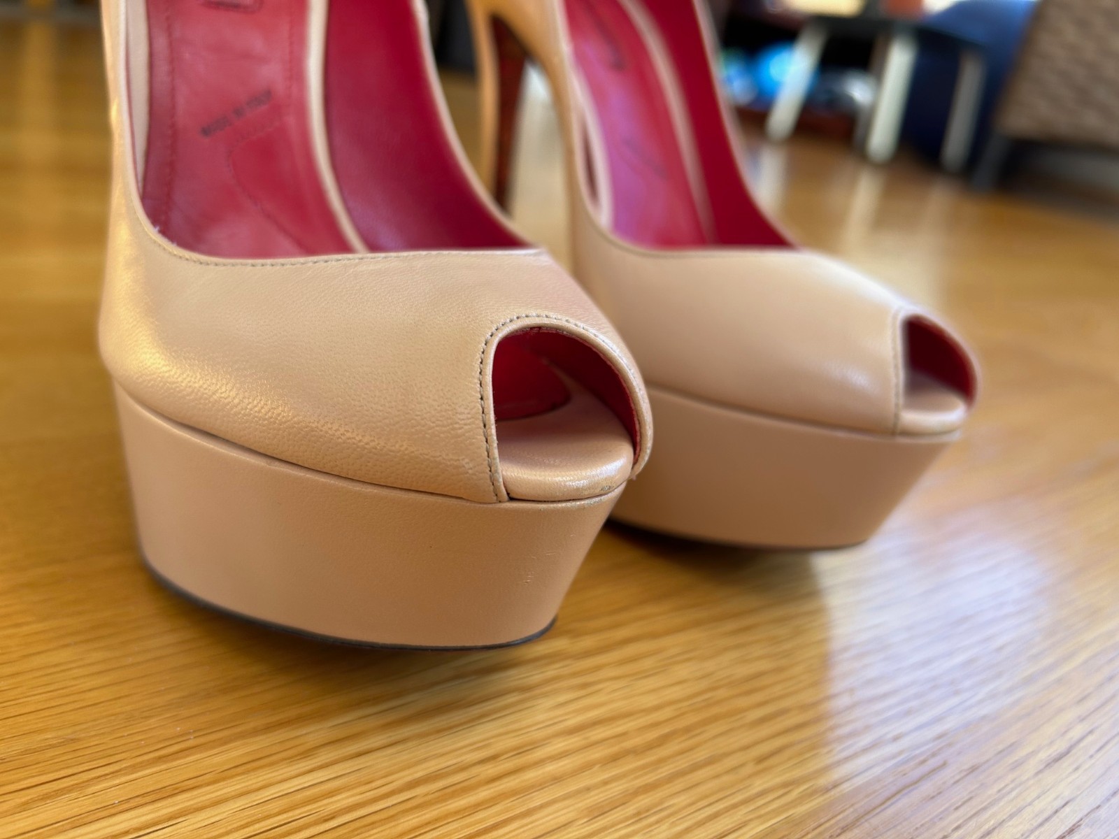 CESARE PACIOTTI Nude Leather Platform Pumps with Logos Size 6 IT 36 Good Cond.