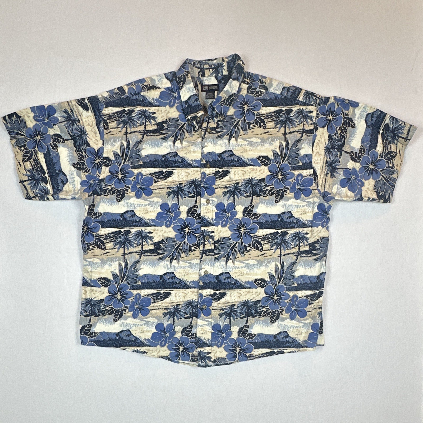 Faded Glory Hawaiian Aloha Shirt Men’s 2XL Blue Floral Tropical Palm Trees