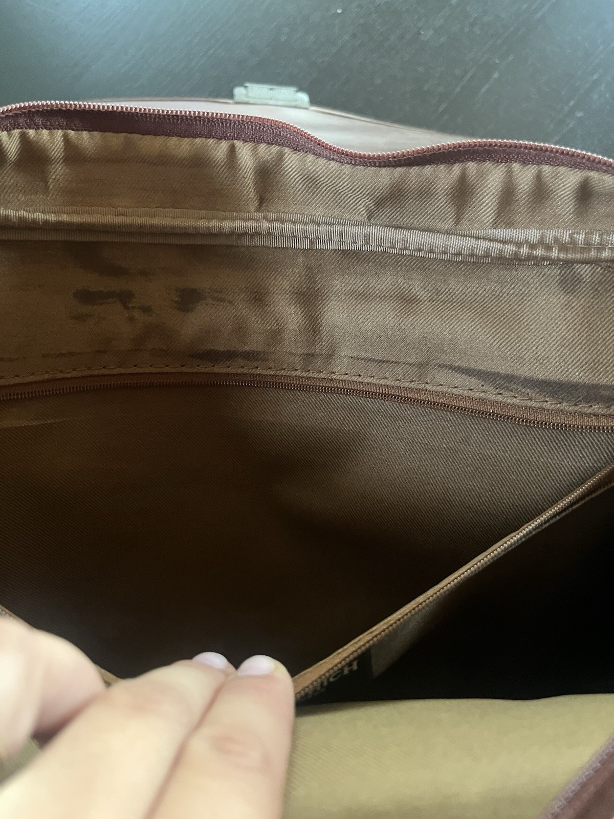 Vintage Rina Rich Brown Briefcase/Document Bag Men’s Push Lock Top Handle Zip