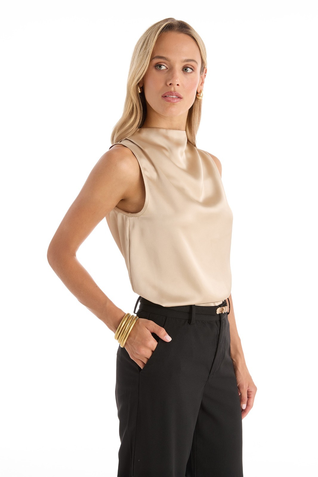 Mara Silky Top Champagne and Black THE NOLI SHOP