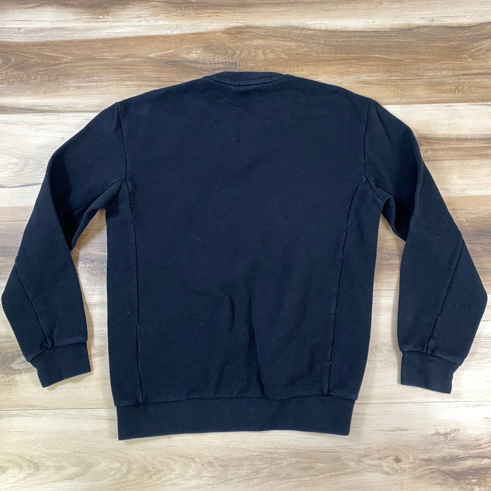 Zara Sweatshirt Mens M Waffle Knit Crewneck Black Modern Casual Essentials