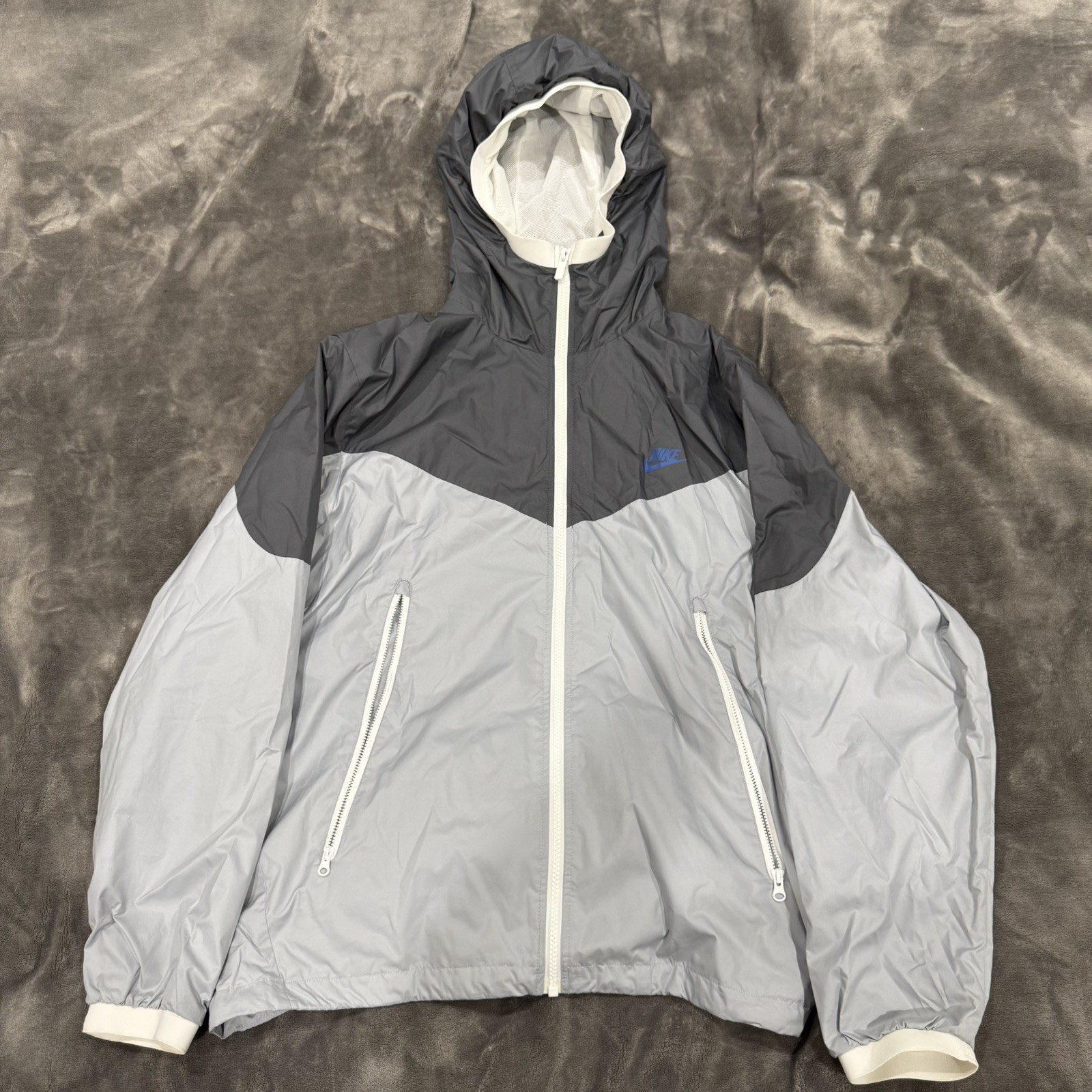 Nike Sportswear Windrunner Hooded Jacket Men M Gray Blue Zip Up Lightweight