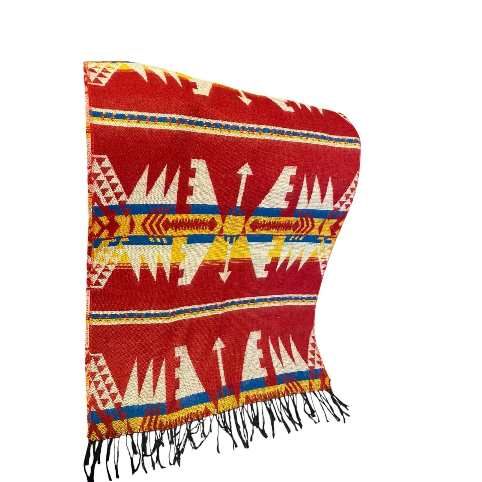 Vintage Aztec Scarf with Fringe Unisex Red Yellow Size in Pictures Decor