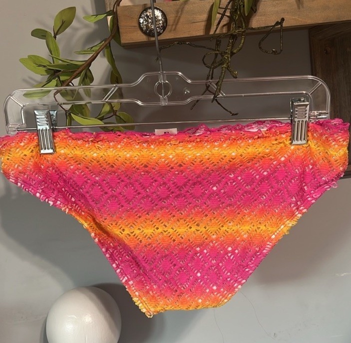 Crochet Lace Colorful Bikini Set Orange Pink Yellow Top S Bottoms M Retro
