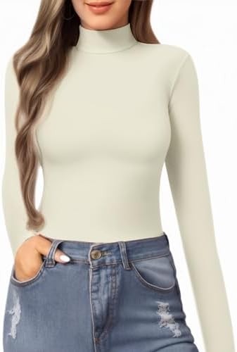 Mangopop Tee Soft Solid Womens Mock Turtle Neck Slim Fit Long Sleeve