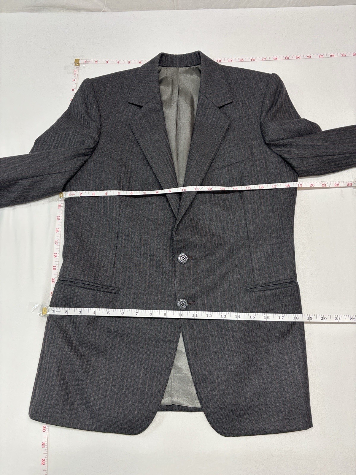 Classic Women’s Charcoal Pinstripe Two-Button Blazer Office work corporate chic