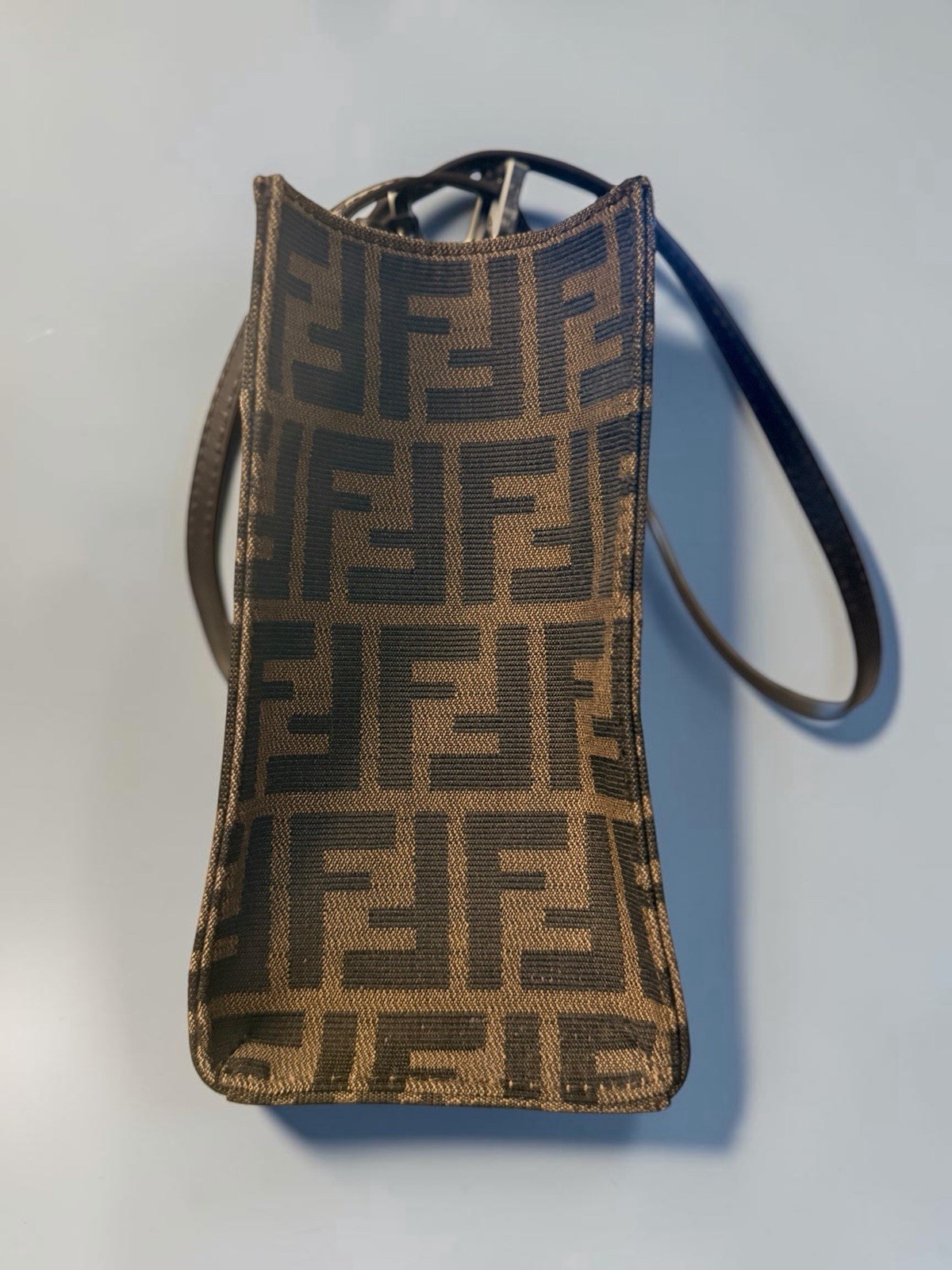 Fendi Zucca FF Monogram Brown Tote Bag Silver Hardware Magnetic Closure Pockets