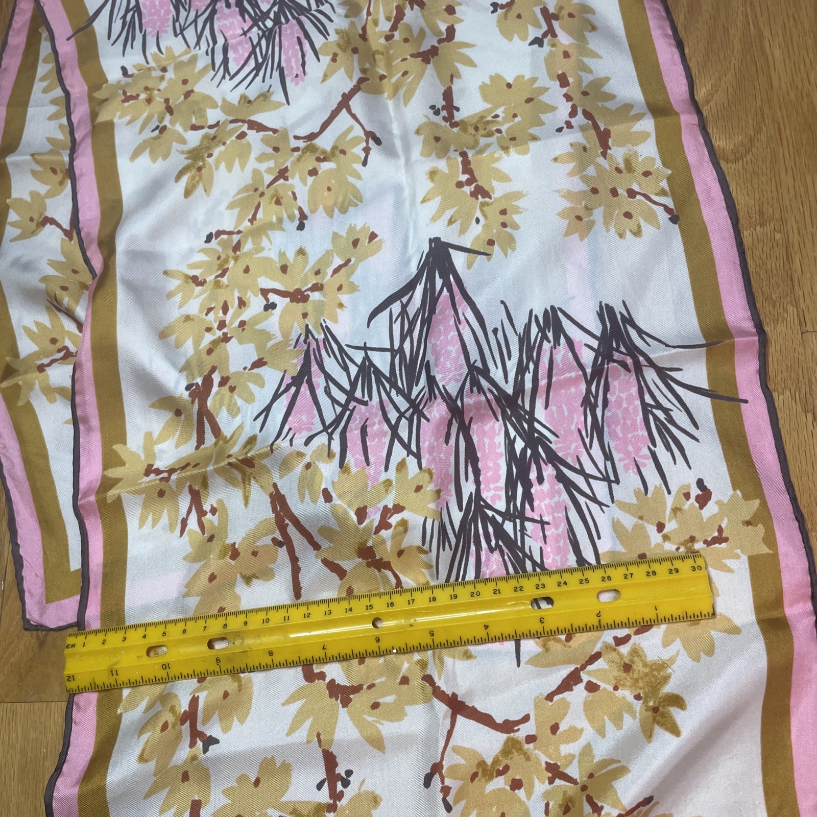 VERA All Silk Japan Hand Crafted PINK Tan NECKERCHIEF SILK SCARF
